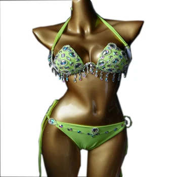 Designer Luxury Bikini Swimwear Girls Rhinestone Shiny Dance Wear