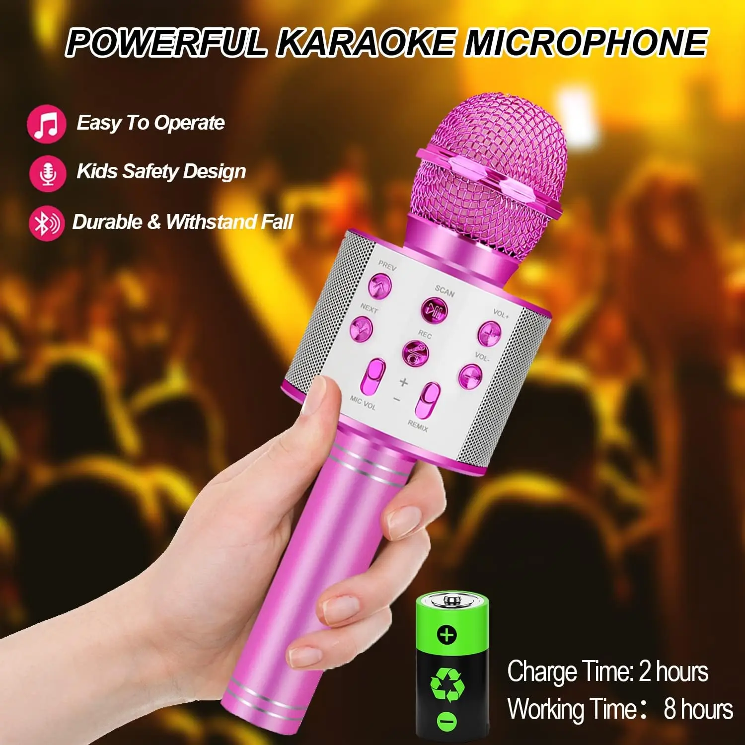 EPT WS858 Kids Microphone Speaker Handheld Professional Bluetooth Wireless Karaoke Microphone Toy