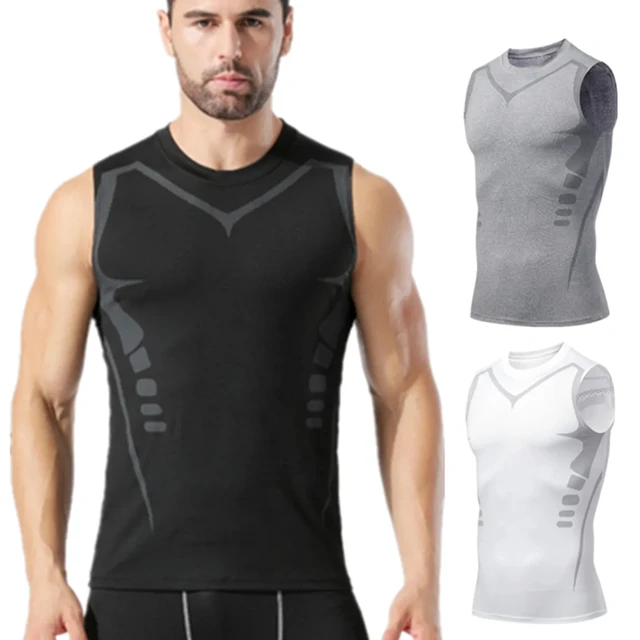 Men's Quick Dry Sleeveless Shirt, Athletic Compression Mid Stretch For Workout Running Training Tank Top Tights