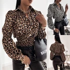 Ladies Blouse Ladies Sexy Long Sleeve Leopard Blouse Vintage V Neck Puff Sleeve Tops Females Blouse