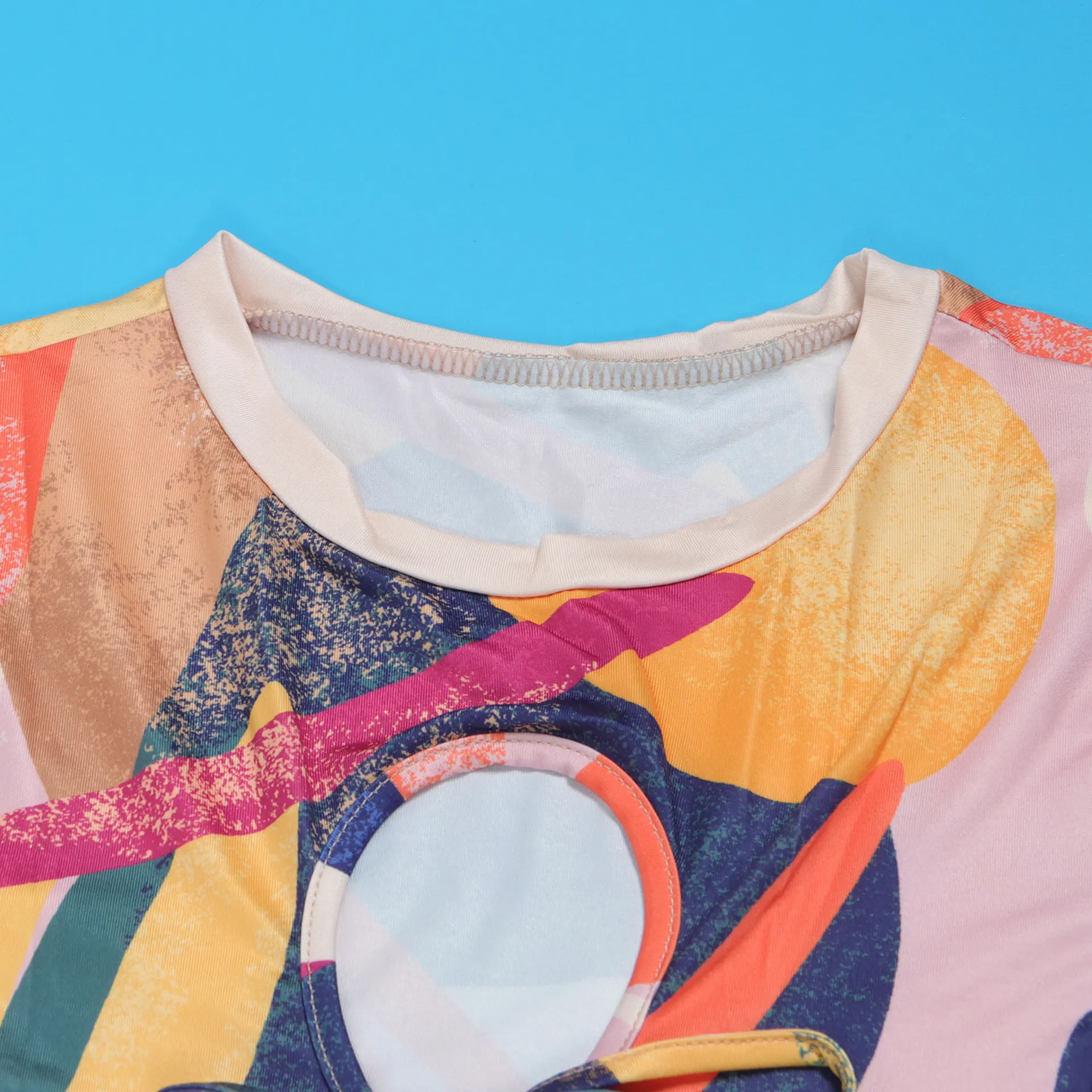 Vintage Empire Waist Summer European and American Style Printed Hollow Out Bodycon Stretch Slim Fit Long Sleeve Dress manufacture