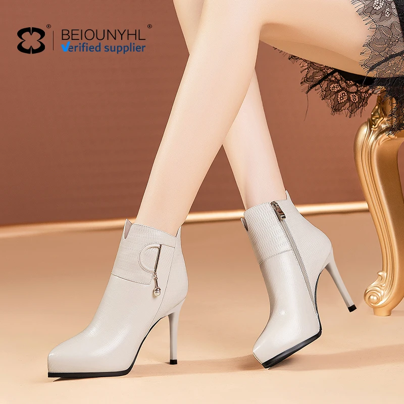 Latest Classy Lux Woman Booties Shoes Ladies With Thin Hight Heels Boots New Women Black Wedding Ankle Pumps Boots For Ladies