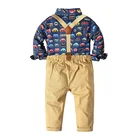Blue All Over Print Shirt And Khaki Cotton Trousers Pants Boys Dress 2 Piece Sets