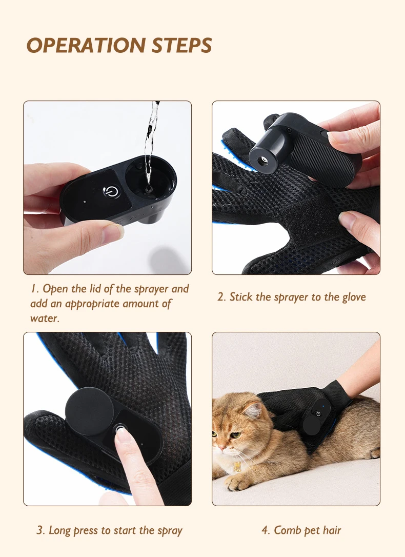 Hot Sale Pet Grooming Gloves for Cats Dogs Hair Removal and Cleaning Reusable Massage Spray Gloves Pet Products details