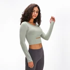 Women Eco Friendly Sport Workout Gym Soft Slim Long Sleeve Yoga T Shirt Short Top Women