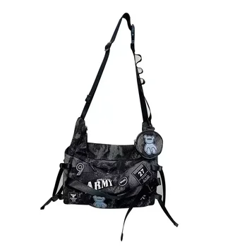 2024 new vintage denim crossbody bag Shoulder Bag Large capacity bag with pendant