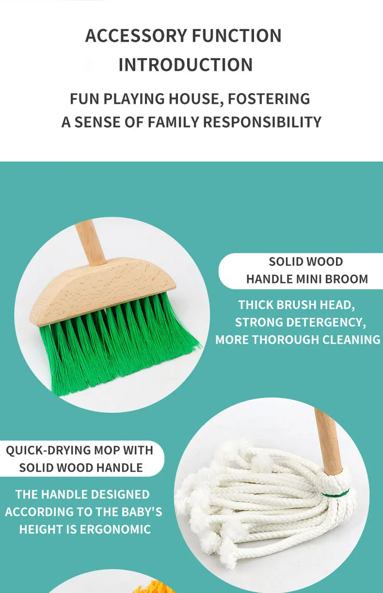 High Quality Wooden Broom Mop Dustpan And Dustpan Set Toys Manufactory