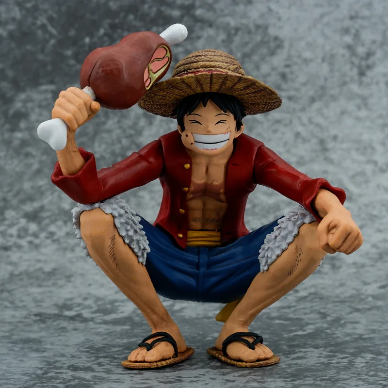 14cm One Piece Squatting Luffy Koa Art King Model Ornament Toys Anime