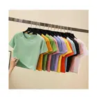 Summer Spring Summer Custom Logo Crew Neck Short Sleeve Women Plain Crop Top T Shirt
