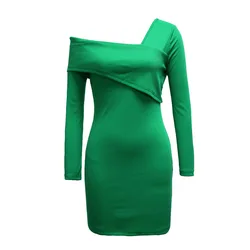 YingTang Wholesale OEM Women Sexy Single Off Shoulder Dresses Long Sleeve Lady Elegant Solid Color Europe Pencil Casual Dresses