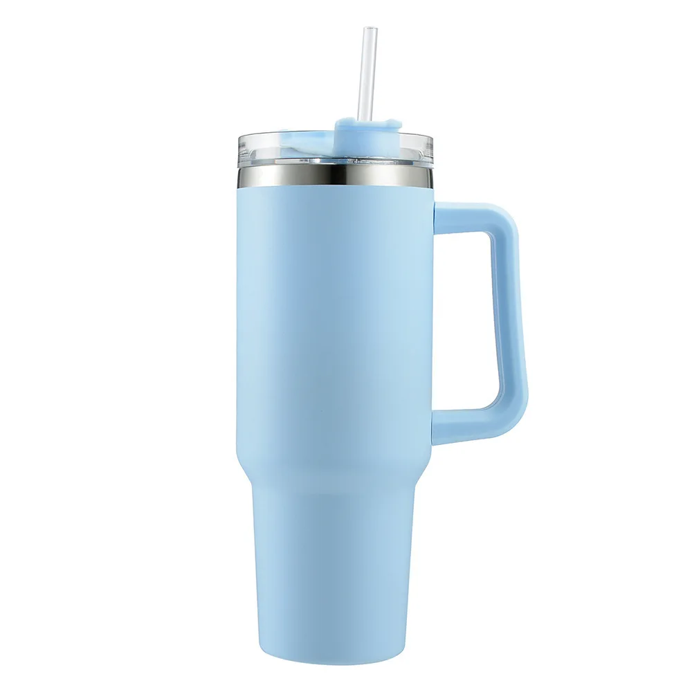 Large size Custom color car cup tumbler outdoor camping double wall vacuum insulated stainless steel with handle and straw