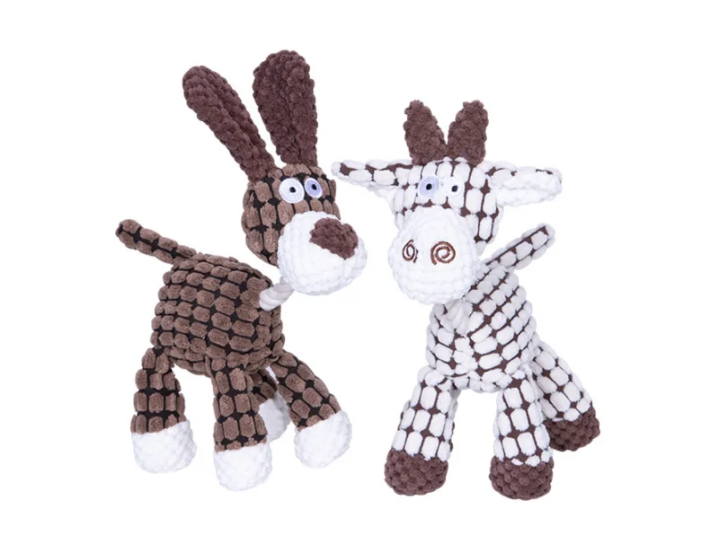 Fun Pet Toy Donkey Shape Corduroy Chew Toy For Dogs Puppy Squeaker Squeaky Plush Bone Molar Dog Toy Pet Training Dog Accessories
