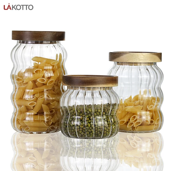 Custom Logo Food Grade Borosilicate Glass Round Storage Jars With Bamboo Wooden Lid Food Storage Jar