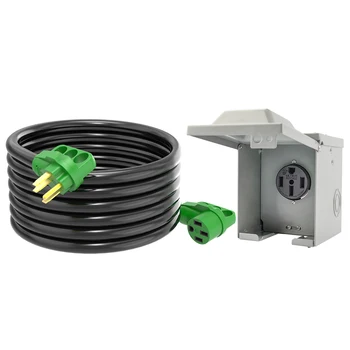 50 Amp RV extension Cord with NEMA14-50P Power outlet Box kit Waterproof Combo Kit NEMA14-50P to 14-50R Extension Cord