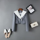 Collar Coat Ladies Short Suit Spring 2021 New Fashion Temperament Navy Collar Coat Double Breasted Coat