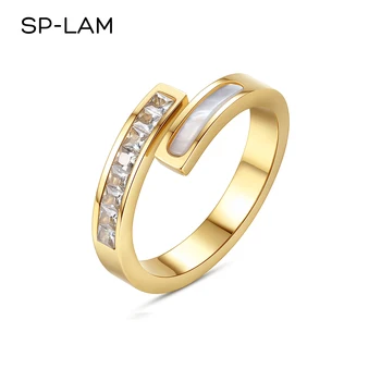 SP-LAM Two Stone Clear Jewelry Big Diamond CZ 18K Gold Plated Luxury For Woman Zircon Ring