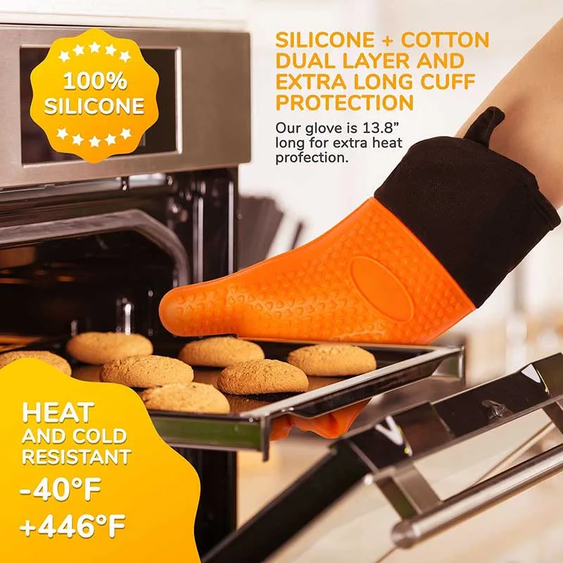 Wholesale Silicon Oven Mitts with Cotton Customized Heat Resistant BBQ Kitchen Grilling Glove Extra Long Non-Slip Pot Holder