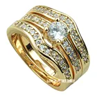 Ring Crystal Ahappy 18k Yellow Gold Vacuum Plating Engagement Wedding Ring Set W/ Crystal