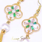 China China Quality Manufacturer Natural Freshwater Pearl 4 Petal Flower Green Stone Tassel Ear Hook