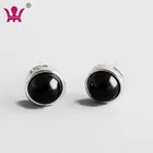 Black Stud Studs Earrings Studs Wholesale Black Onyx Single Round Gemstones Stud Earrings 925 Sterling Silver
