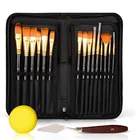 Artist 15Pcs Synthetic Nylon Hair Wood Handle Artist Paint Brush Set With Black Case