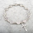 Beads Catholic Metal Beads Cross Bracelet St Benedict Stretch Bracelet
