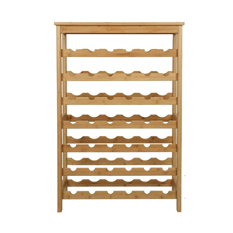 product wholesale 42 bottle freestanding bamboo liquor cabinet wine rack storage shelf with table top for home bar kitchen living room-6