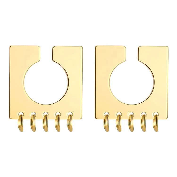 Latest High Quality 18K Gold Plated Stainless Steel Jewelry Square Circle Charm Earclip Accessories Earrings E211303