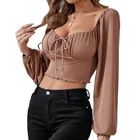 Shirt High Quality Women Blouse Long Sleeve Solid Crop Top Sexy And Sweet Top Shirt