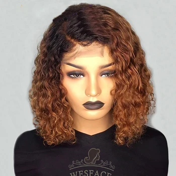 Hot style Brazilian pixie short kinky curly wave hair wig brown color virgin human hair 4*4 13*4 13*6 transparent lace wigs