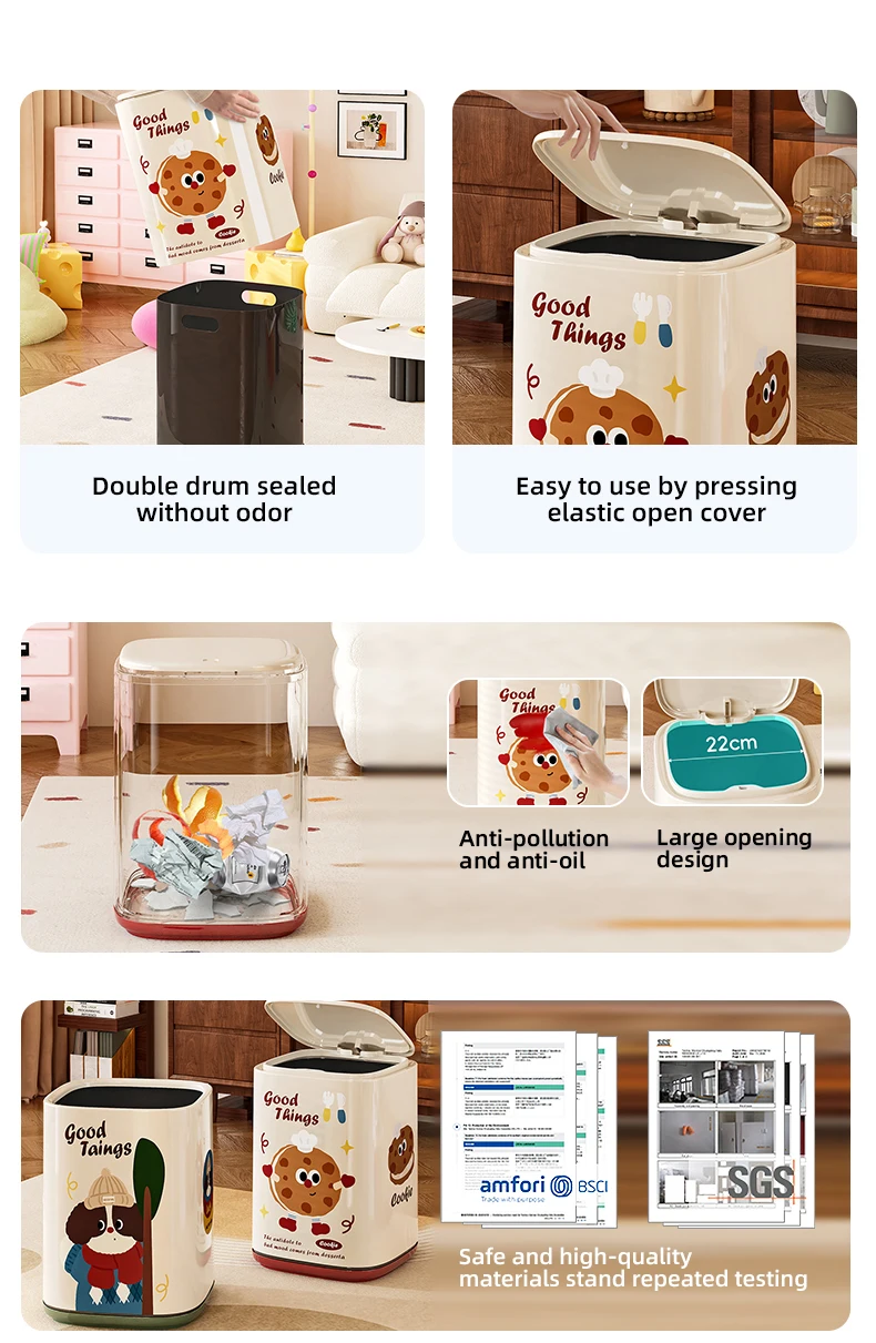 Wannuo Double Layer Stylish Trash Can Open Pressure Bin Cute Style Household Plastic Trash Can With Pop-up Lid manufacture