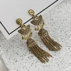 Earrings Factory Wholesale Women Ethnic Style Retro Alloy Carved Beads Chain Long Tassel Indian Earrings