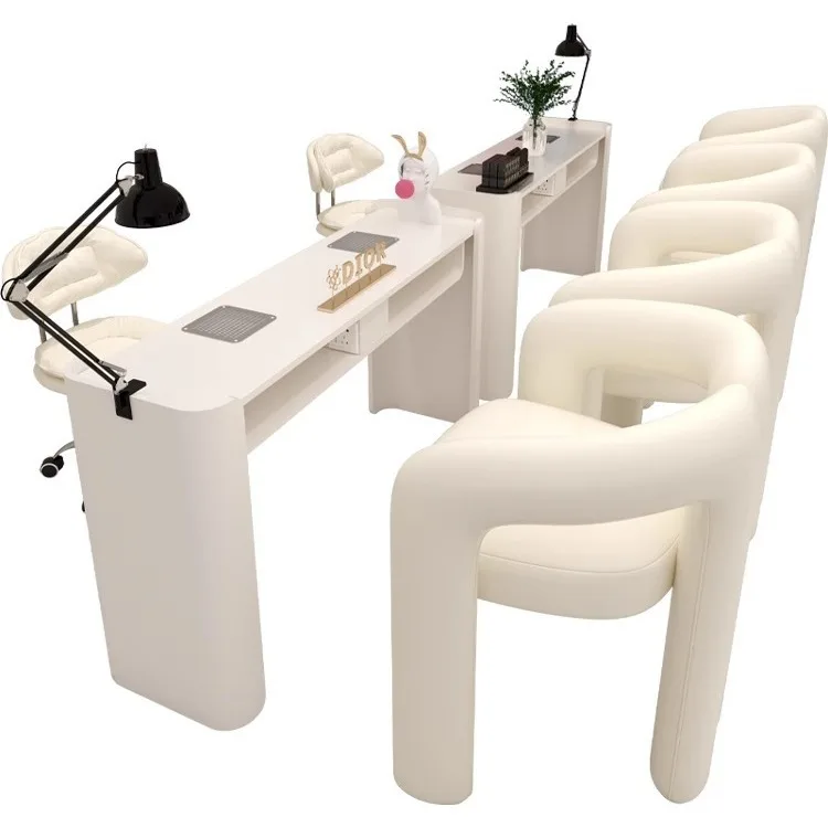 Modern Design Marble Nail Art Table Cream Style with Vacuum Cleaner Socket Internet Celebrated Chair Suit