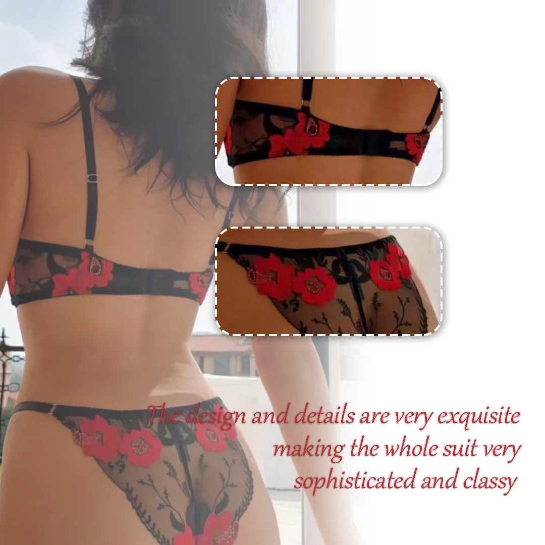 Sexy Women S Lingerie Set With Transparent Floral Lace Embroidery G