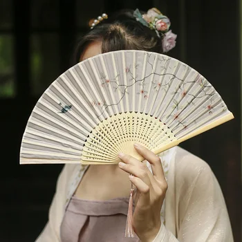 2022 cheap White Paper Hand Fan promotional traditional hand Antique paper folding fan fan