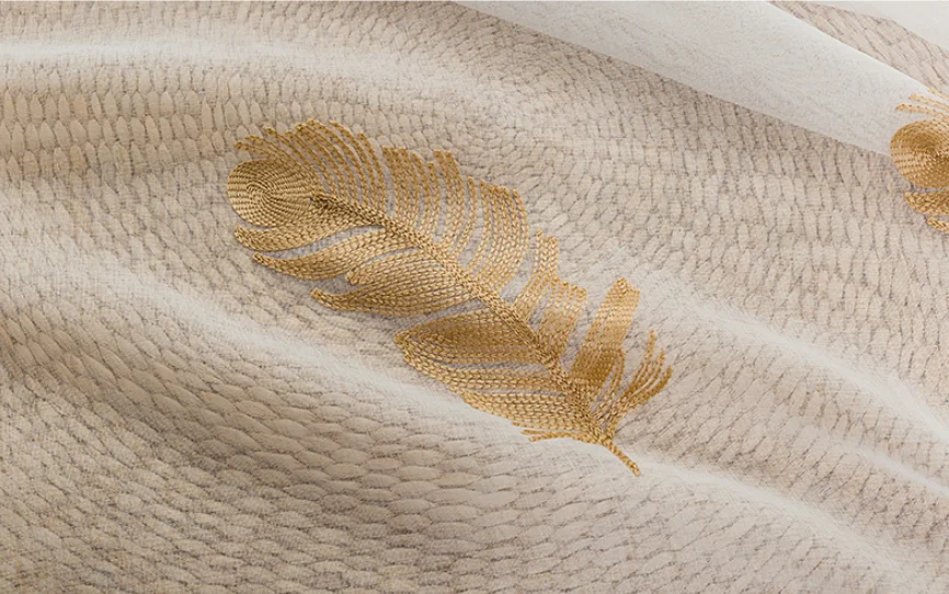 Light luxury feather embroidered pattern white sheer curtain for children's bedroom