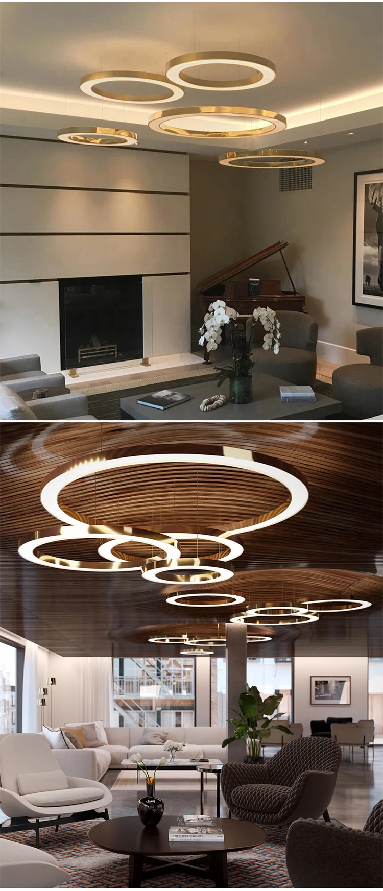 CPL-27 Simple Hanging Decoration Circle Rings Acrylic Gold Luxury Modern Led Chandelier Light supplier