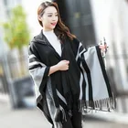New Autumn And Winter Cape Hooded Shawl Female Warmth Striped Fringed Scarf Shawl Dual-Use Ethnic Style