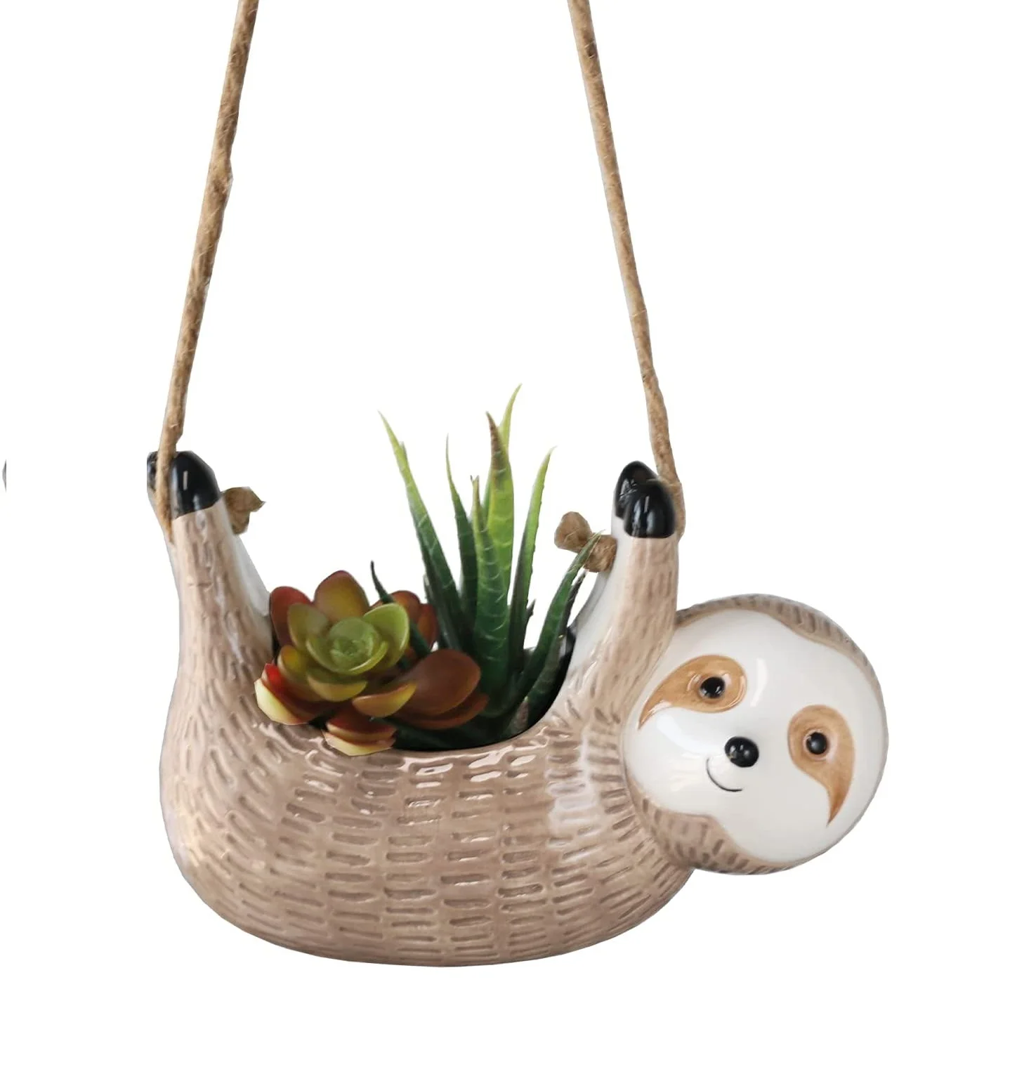 Long Section Blue Citesi Ceramic Sloth Hanging Planter Cute Hanging