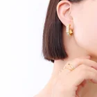 Hoop Earrings Earrings Fashion 18k Gold Plated Titanium Steel Beaded Zircon CC Beaded Hoop Earrings