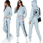 Long Long Sleeve Hoodie And Pants Women Fall Sets Elastic Casual Wear Loose Sports 2 Piece Set Women