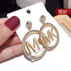 Diamond Hoop Earrings Crystal Girl Women Big Diamond Plated Letter Stainless Hoop Mk Earrings