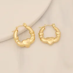 New Statement Gold Stainless Steel Heart Hoop Earrings Women  Non Tarnish Geometric Stud Earrings Jewelry