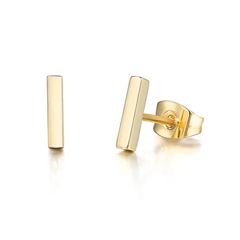 2020 Trendy Minimalist Ear Rings Korean Style 14K Gold Plated S925 Sterling Silver Blank Bar Studs Earring for Women