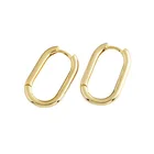 Silver Hoop Earrings 925 Sterling Silver 14k Gold Plated Geometric Oval Large Glossy Hoop Earrings Women