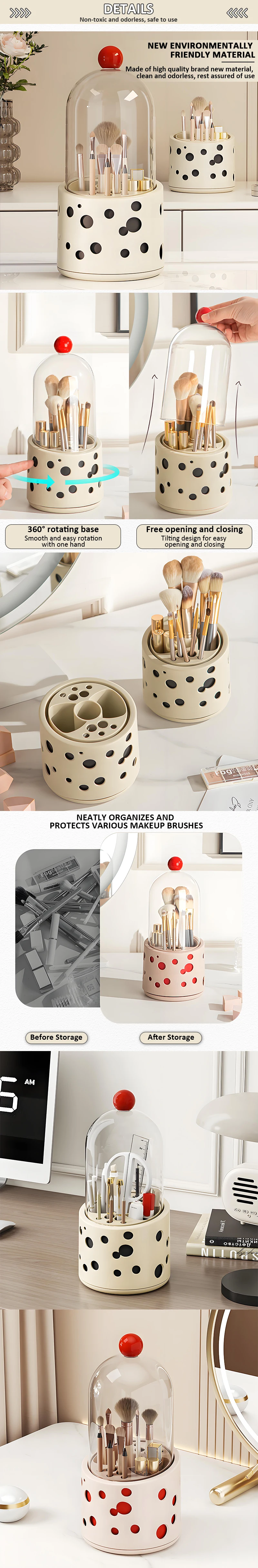 product dustproof desktop organizer single compartment wave point rotation plastic makeup brush organizer with lid-6