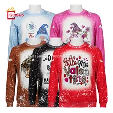 High Quality Sublimation Blanks Polyester Fleece Sweater Bleached Look Pullover Faux Bleach Men Sweatshirts