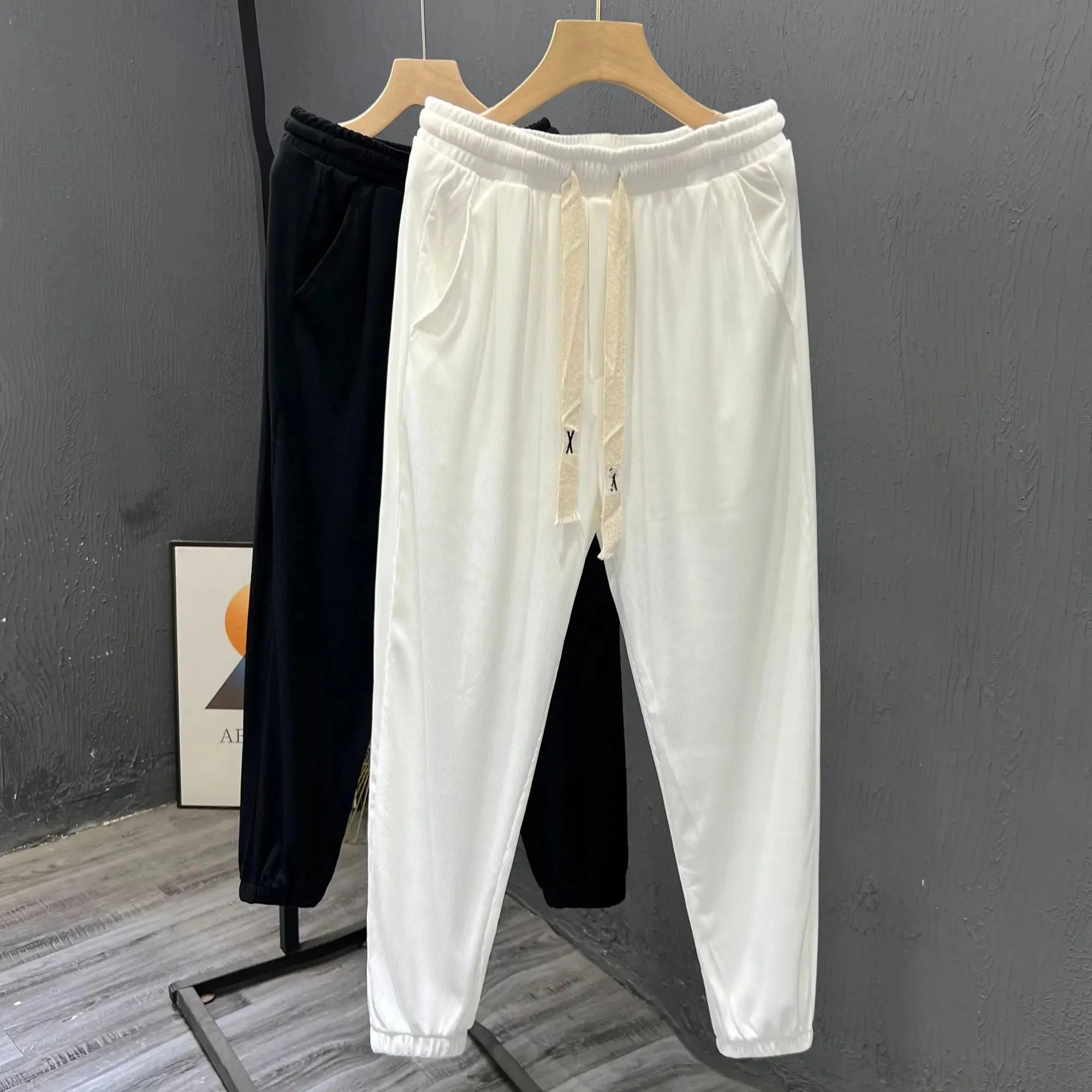 Casual suit pants for men's summer high waisted straight leg pants slim business casual pants for men