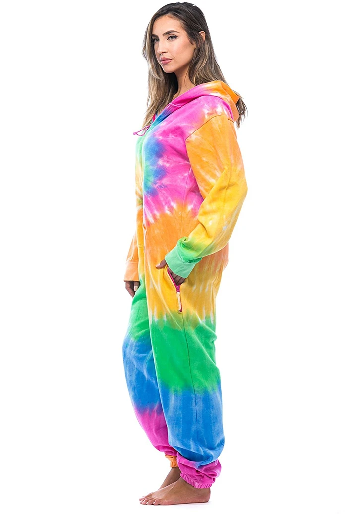 Wholesale Women Tie dyed romper suits adult jogging tracksuits lady Candy color slim fit adult rainbow Sweatshirt