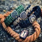 Bracelets Bracelet Custom Men Woven Bracelets Rope Black And Grey Paracord Bracelet With Bronze Brand